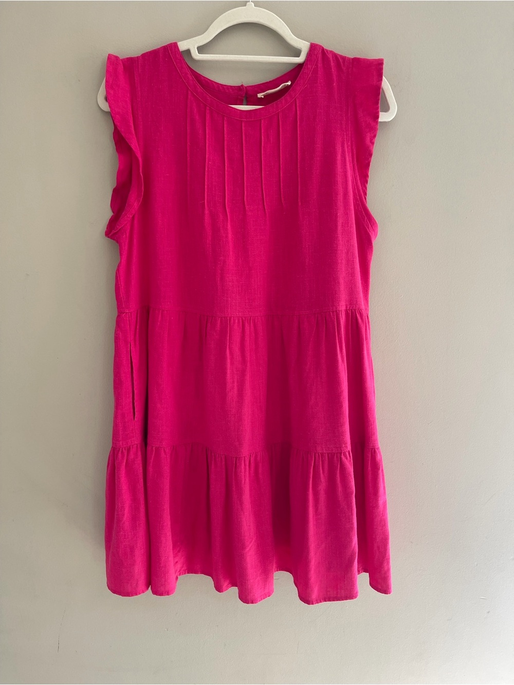 Bright Pink Tiered Flutter Sleeve Casual Dress